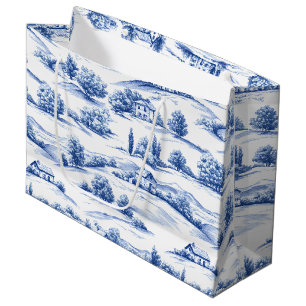 Blaues botanisches Toile-Muster Große Geschenktüte