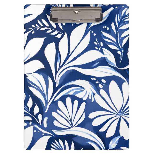 Blaues botanisches Wasserfarben-Blumenmuster Klemmbrett (Vorderseite)