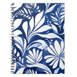Blaues botanisches Wasserfarben-Blumenmuster Notizblock