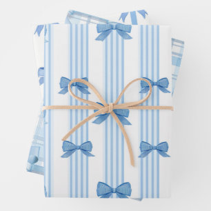 Blaues Bow-Coquette-Muster Geschenkpapier Set