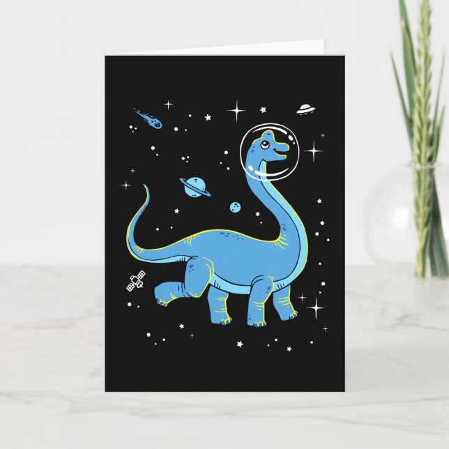 Blaues Brachiosaurus Dinos im Weltraum Karte (Vorderseite)