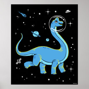 Blaues Brachiosaurus Dinos im Weltraum Poster