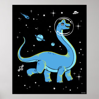 Blaues Brachiosaurus Dinos im Weltraum Poster