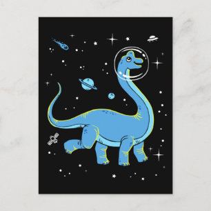 Blaues Brachiosaurus Dinos im Weltraum Postkarte
