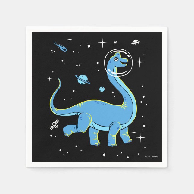 Blaues Brachiosaurus Dinos im Weltraum Serviette (Vorderseite)