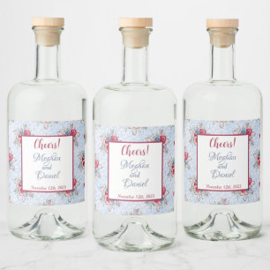 Blaues Burgund und rosa Blumenzwiebelsiegel Alkoholflaschenetikett