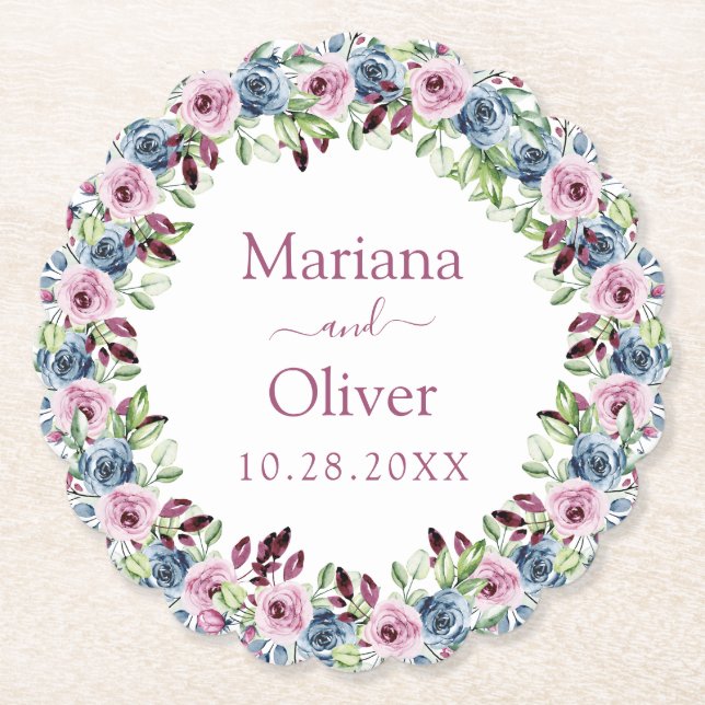 Blaues Burgund Wein Blumenzwiebeln Untersetzer (Vorderseite)