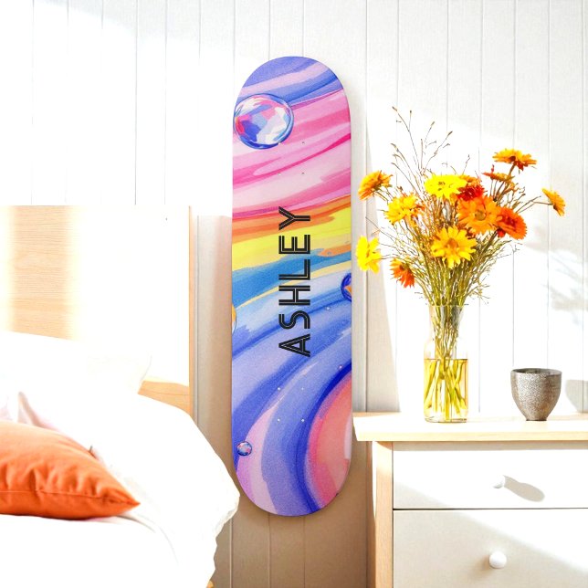 Blaues Button Surf Muster Wasserfarben Skateboard (Von Creator hochgeladen)
