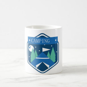 Blaues Camping Abzeichen Kaffeetasse