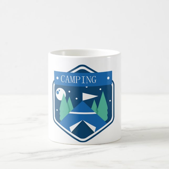 Blaues Camping Abzeichen Kaffeetasse (Mittel)
