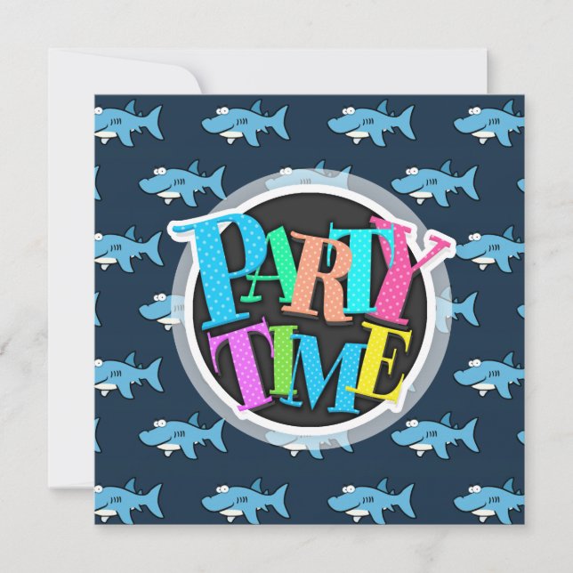 Blaues Cartoon-Haimuster Einladung (Vorderseite)