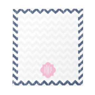 Blaues Chevron-Ikat-Monogramm-Notizbuch Notizblock