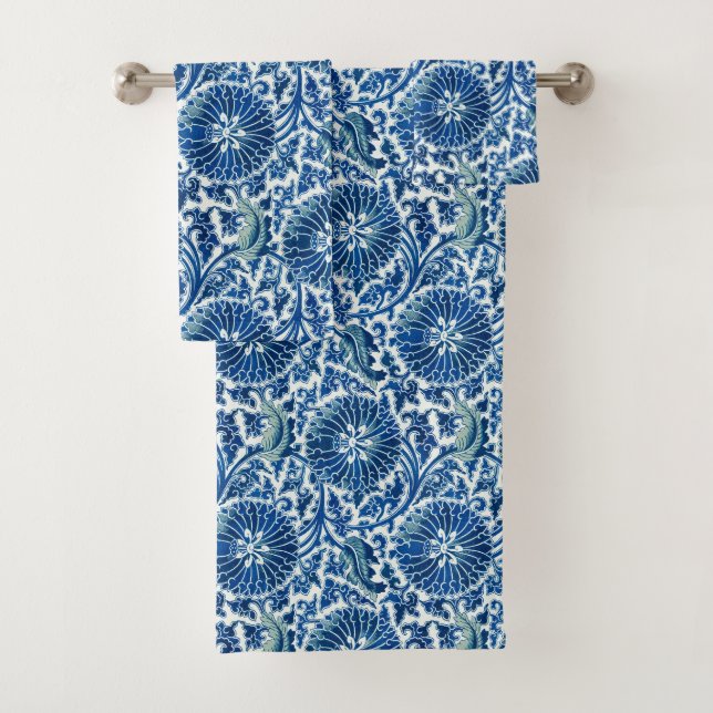 Blaues chinesisches Blumenmuster Badhandtuch Set (Insitu)