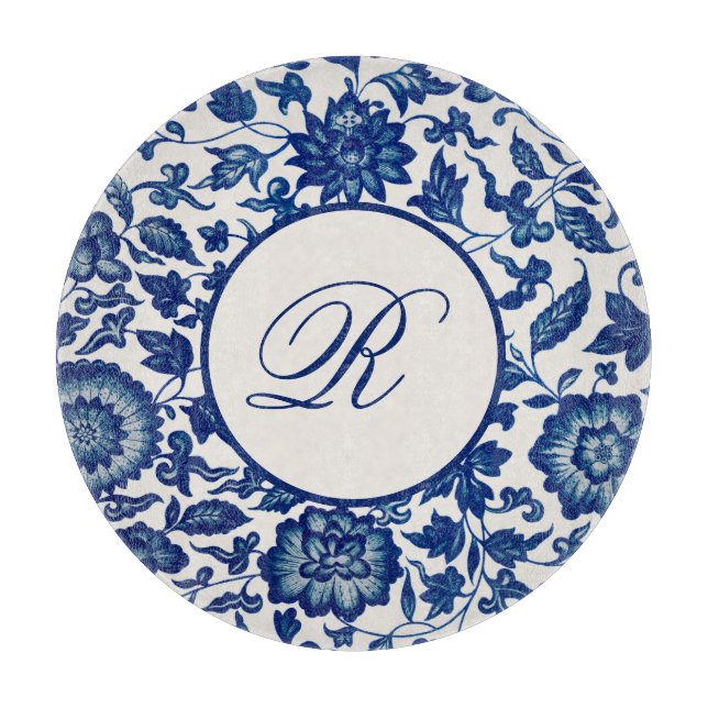 Blaues chinesisches Zierblatt Schneidebrett (Vorderseite)