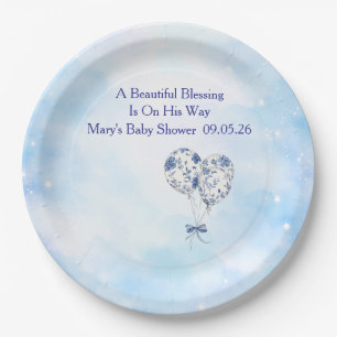 Blaues Chinoiserie-Babyshower-Tischwäsche-Set Pappteller