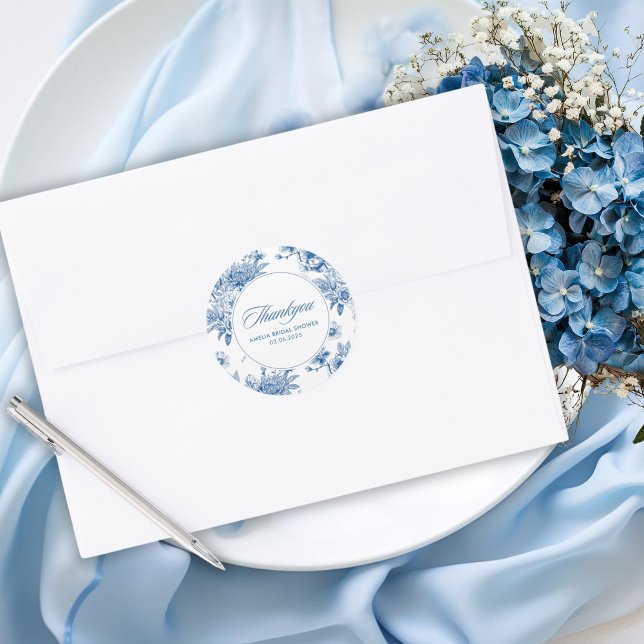 Blaues Chinoiserie-Brautparty Runder Aufkleber (Von Creator hochgeladen)