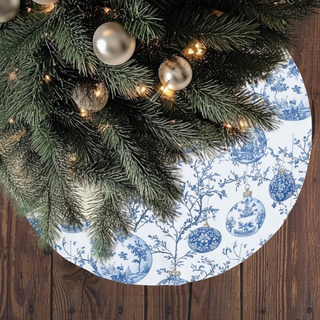 Blaues Chinoiserie-Christmas Polyester Weihnachtsbaumdecke (Von Creator hochgeladen)