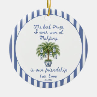 Blaues Chinoiserie-Mahjong-Best-Friend-Weihnachten Keramik Ornament