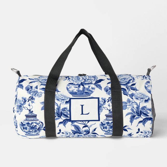 Blaues Chinoiserie-Monogramm  Duffle Bag (Vorderseite)