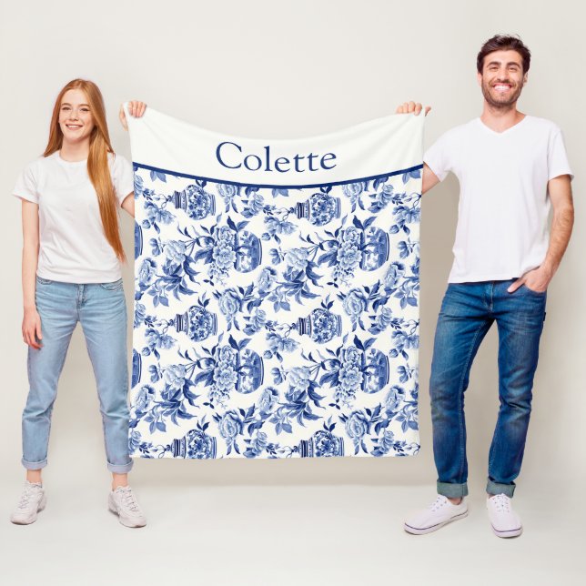 Blaues Chinoiserie-Monogramm  Fleecedecke (Beispiel)