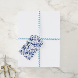 Blaues Chinoiserie-Monogramm Geschenkanhänger