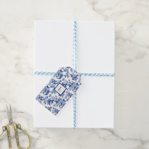 Blaues Chinoiserie-Monogramm Geschenkanhänger