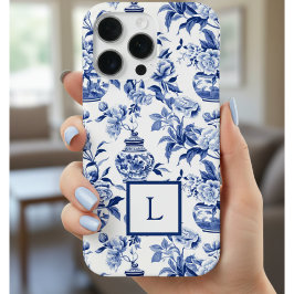 Blaues Chinoiserie-Monogramm iPhone 16 Pro Hülle