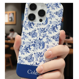 Blaues Chinoiserie-Monogramm-Name iPhone 16 Pro Hülle