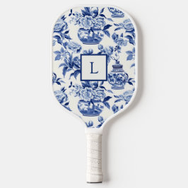 Blaues Chinoiserie-Monogramm Pickleball Schläger