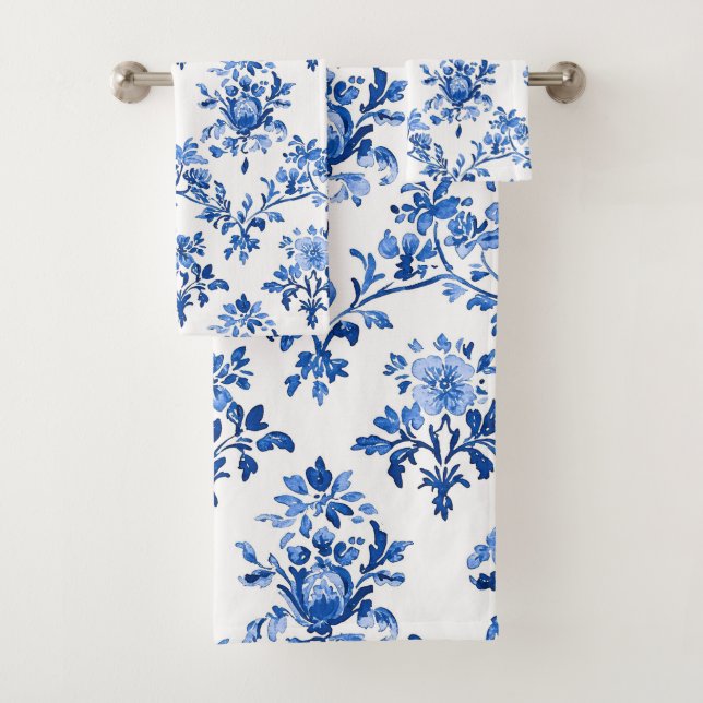 Blaues Chinoiserie-Muster  Badhandtuch Set (Insitu)