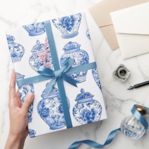 Blaues Chinoiserie-Muster Geschenkpapier