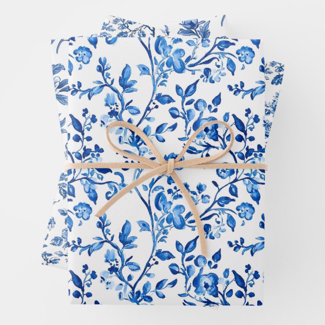 Blaues Chinoiserie-Muster  Geschenkpapier Set (Beispiel)