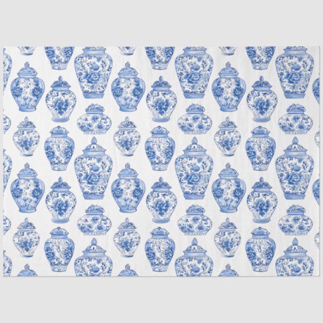 Blaues Chinoiserie-Muster  Seidenpapier (Vorderseite)