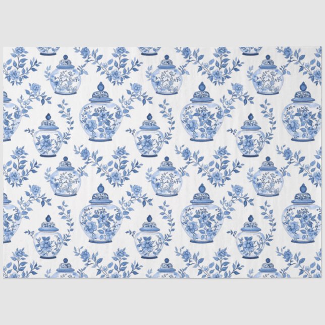 Blaues Chinoiserie-Muster  Seidenpapier (Vorderseite)