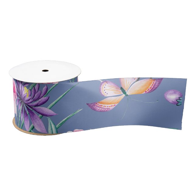 Blaues Chinoiserie-Satin-Band Satinband (Spule)