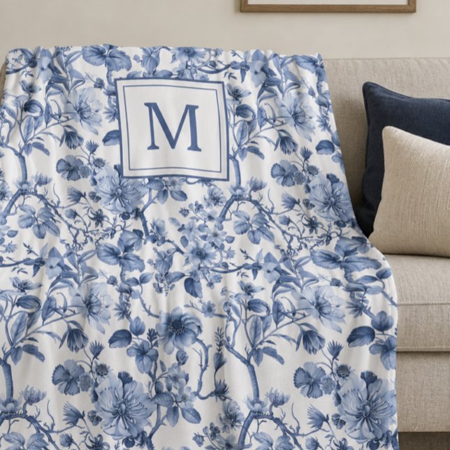 Blaues Chinoiserie-Toile-Muster Fleecedecke (Von Creator hochgeladen)