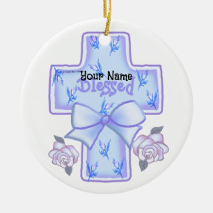 Blaues Christliches Kreuz Keramik Ornament