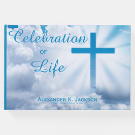 Blaues Christliches Kreuz, weiße Feier des Lebens Gästebuch