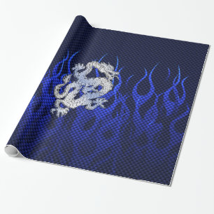 Blaues Chrom mag Drache-Kohlenstoff-Faser-Art Geschenkpapier