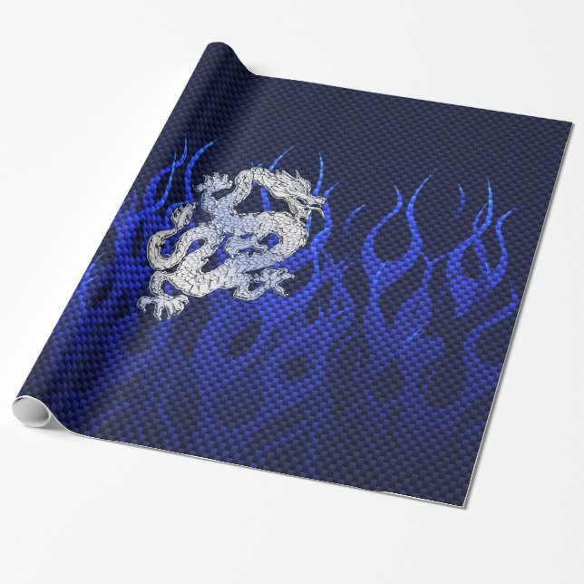 Blaues Chrom mag Drache-Kohlenstoff-Faser-Art Geschenkpapier (Ungerollt)