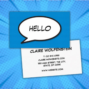 Blaues Comic-Heft Pop-Art-Sprechblase HALLO Visitenkarte