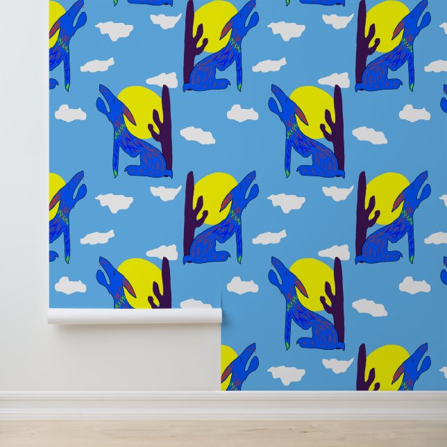 Blaues Coyote-Muster Tapete (Anwendung)