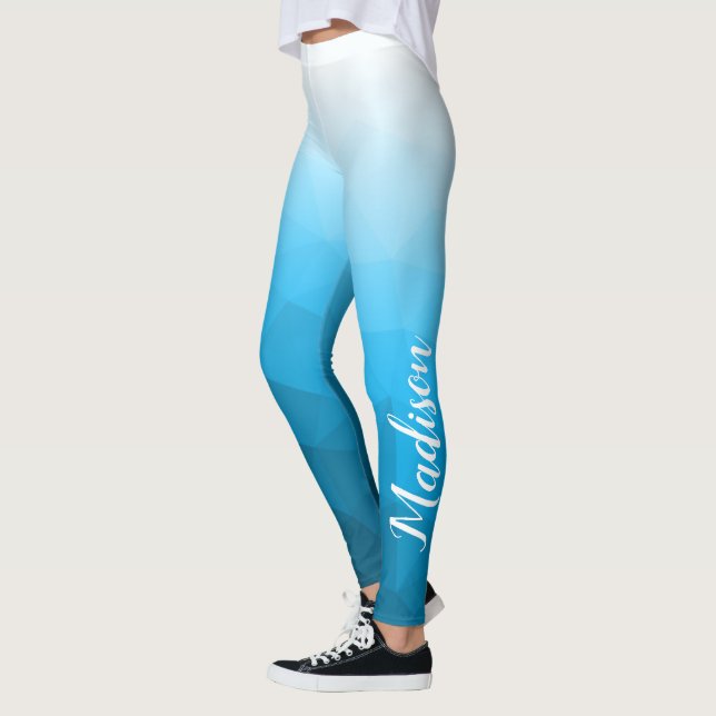 Blaues Cyan Aqua Gradient Geometry Mesh Muster Nam Leggings (Links)