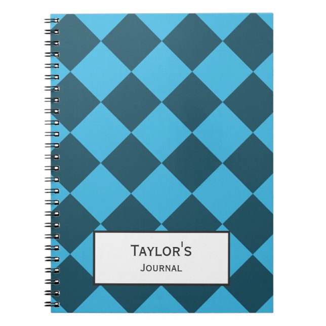 Blaues Cyan Diamond Geometric Muster kundenspezifi Notizblock (Vorderseite)