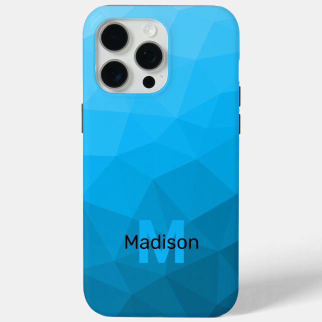 Blaues cyan geometrisches Maschenmuster Monogram Case-Mate iPhone Hülle (Rückseite)