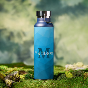 Blaues cyanfarbenes geometrisches Maschenmuster-Mo Trinkflasche