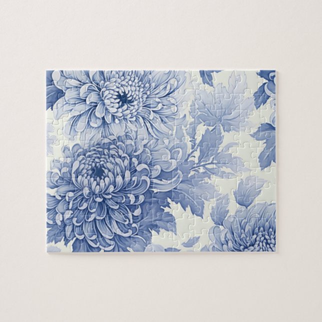 Blaues Dahlia-Toilmuster Puzzle (Horizontal)