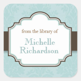 Blaues Damast-Buchzeichen Quadratischer Aufkleber