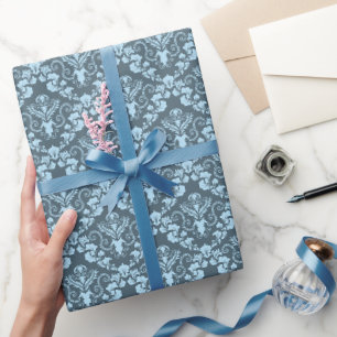 Blaues Damast-Muster Elegantes Vintage-Geschenkpap Geschenkpapier