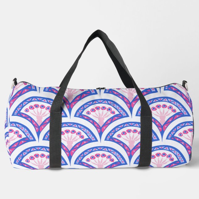 Blaues Damastmuster Duffle Bag (Vorderseite)
